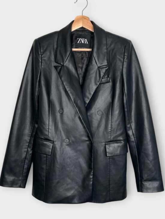 Zara Jackets & Blazers - ZARA Faux Leather Blazer Jacket Woman's M Black Super Buttery Double Breasted